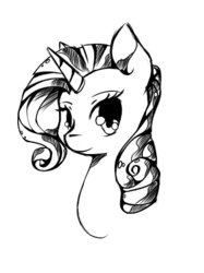 Size: 360x482 | Tagged: dead source, safe, artist:inkytophat, rarity, pony, unicorn, g4, bust, monochrome, portrait, solo