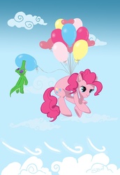 Size: 600x872 | Tagged: safe, artist:sabrekitty, gummy, pinkie pie, g4, balloon, then watch her balloons lift her up to the sky