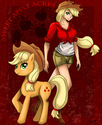 Size: 1093x1330 | Tagged: safe, artist:harr18, applejack, human, pony, g4, human ponidox, humanized