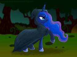 Size: 1300x970 | Tagged: safe, artist:ninjagrape, princess luna, pony, g4, cloak, clothes, female, solo