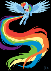 Size: 1696x2336 | Tagged: safe, artist:yuki-orin, rainbow dash, g4, black background, colored, flat colors, impossibly long tail, long mane, simple background, tail