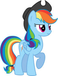 Size: 4540x5965 | Tagged: safe, artist:shadowdark3, applejack, rainbow dash, pegasus, pony, g4, absurd resolution, accessory swap, alternate hairstyle, costume, cowboy hat, female, hat, mare, raised hoof, simple background, solo, transparent background