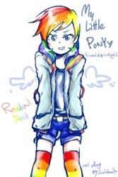 Size: 400x600 | Tagged: safe, artist:junkiemilk, rainbow dash, human, g4, female, humanized, solo