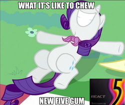 Size: 863x725 | Tagged: safe, edit, edited screencap, screencap, rarity, pony, a canterlot wedding, g4, 5 gum, cropped, female, image macro, meme, on back, smiling, solo