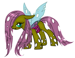 Size: 5784x4470 | Tagged: safe, artist:sakuyamon, fluttershy, changeling, g4, :3, absurd resolution, changelingified, fangs, female, floppy ears, flutterling, hair over one eye, looking at you, simple background, smiling, solo, species swap, transparent background, vector