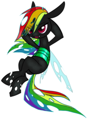 Size: 3900x5261 | Tagged: safe, artist:sakuyamon, rainbow dash, changeling, g4, absurd resolution, changelingified, dashling, female, hooves behind head, simple background, solo, species swap, transparent background