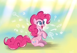 Size: 1210x839 | Tagged: safe, artist:cherryviolets, pinkie pie, earth pony, pony, g4, colored pupils, cute, diapinkes, female, solo