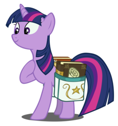 Size: 4000x4266 | Tagged: safe, artist:dipi11, twilight sparkle, pony, unicorn, g4, hearts and hooves day (episode), absurd resolution, book, female, hearts and hooves day, mare, saddle bag, scroll, simple background, solo, transparent background, unicorn twilight, vector