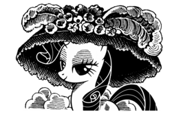 Size: 2534x1684 | Tagged: safe, artist:tamalesyatole, rarity, pony, g4, catrina (calabera garbancera), dia de los muertos, female, fine art parody, giant hat, hat, mexican, monochrome, solo