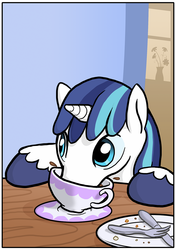 Size: 796x1132 | Tagged: safe, artist:muffinshire, shining armor, pony, unicorn, comic:twilight's first day, g4, bomb ass tea, caught, cute, drinking, male, shining adorable, solo, tea, teacup