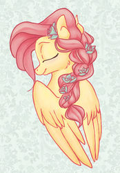 Size: 487x700 | Tagged: dead source, safe, artist:deepfriedrainbows, fluttershy, g4, alternate hairstyle, bust, flower in hair, profile