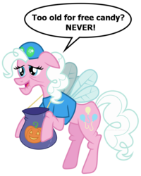 Size: 706x882 | Tagged: source needed, useless source url, safe, artist:evaxilth, pinkie pie, parasprite, g4, costume, elderly, female, older, simple background, solo, transparent background