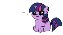 Size: 1194x668 | Tagged: safe, twilight sparkle, pony, unicorn, g4, dialogue, female, filly, open mouth, simple background, sitting, smiling, solo, white background