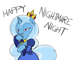 Size: 1500x1232 | Tagged: safe, artist:theparagon, trixie, g4, adventure time, blue, clothes, cosplay, costume, crown, grin, ice queen, male, nightmare night