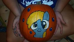 Size: 960x540 | Tagged: safe, artist:0buddha, derpy hooves, pony, g4, halloween, holiday, jack-o-lantern, photo, pumpkin