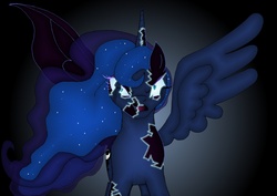 Size: 3000x2129 | Tagged: safe, artist:doublebackstitcharts, nightmare moon, princess luna, g4, nightmare luna, solo, spread wings, transformation