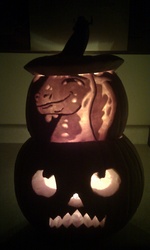 Size: 776x1296 | Tagged: safe, artist:kraydfox, hugh jelly, pony, g4, irl, jack-o-lantern, photo, pumpkin