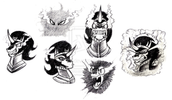 Size: 1024x600 | Tagged: safe, artist:mickeymonster, king sombra, g4, the crystal empire, bust, monochrome, traditional art