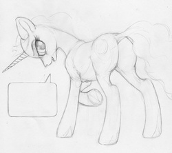 Size: 662x589 | Tagged: safe, artist:ecmajor, princess luna, pony, g4, butt, dock, female, mare, monochrome, moonbutt, plot, raised hoof, sketch, solo, tail, underhoof, wingless