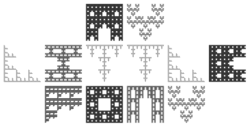 Size: 1646x836 | Tagged: safe, fractal, grayscale, monochrome, pixel art, sierpinski carpet, simple background, text, white background