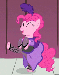 Size: 383x484 | Tagged: safe, screencap, pinkie pie, pony, g4, over a barrel, animated, bipedal, clothes, dancing, female, fishnet stockings, puffy sleeves, saloon dress, saloon pinkie, stockings