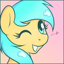 Size: 505x505 | Tagged: safe, artist:marikaefer, sunshower raindrops, pony, g4, female, heart, one eye closed, solo, wink