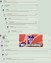 Size: 1296x1600 | Tagged: safe, edit, edited screencap, screencap, rainbow dash, twilight sparkle, g4, american dad, caption, crossover, deviantart, grammar, male, meta, shipper, shipping, text, thread, troll