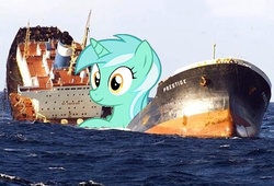 Size: 497x338 | Tagged: safe, lyra heartstrings, pony, unicorn, g4, giant pony, horn, irl, macro, photo, ponies in real life, ship, shipwreck, sitting, sitting lyra, spain, vector