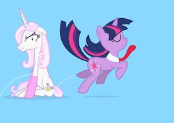 Size: 3100x2192 | Tagged: safe, artist:abigail m., fleur-de-lis, twilight sparkle, pony, unicorn, g4, adorkable, clothes, cute, dork, eyes closed, female, floppy ears, frown, high res, mare, necktie, prancing, sitting, smiling, socks, unicorn twilight, wide eyes