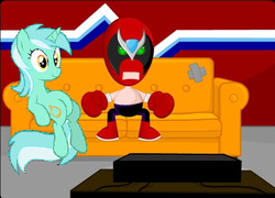 Size: 546x393 | Tagged: safe, lyra heartstrings, g4, couch, crossover, homestar runner, sitting, sitting lyra, strong bad