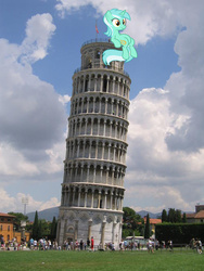 Size: 500x666 | Tagged: safe, lyra heartstrings, pony, unicorn, g4, giant pony, giant unicorn, highrise ponies, horn, irl, leaning tower of pisa, meme, photo, ponies in real life, sitting, sitting lyra, vector