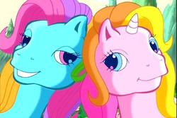 Size: 720x480 | Tagged: safe, screencap, rainbow dash (g3), rarity (g3), g3, greetings from unicornia, lidded eyes, wish you were here (song)