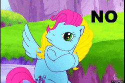Size: 720x480 | Tagged: safe, screencap, thistle whistle, pegasus, pony, friends are never far away, g3, animated, female, no, solo, thistle whistle is not amused, unamused