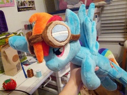 Size: 1024x768 | Tagged: safe, artist:makeshiftwings30, rainbow dash, pony, g4, flying, goggles, irl, photo, plushie, solo