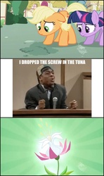 Size: 640x1080 | Tagged: safe, applejack, twilight sparkle, g4, comic, exploitable meme, implied seeds of truth, kel mitchell, kenan and kel, meme, photo, truth blossom, truth meme