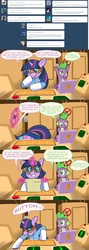 Size: 1280x3592 | Tagged: safe, artist:zanezandell, spike, twilight sparkle, pony, unicorn, ask evil genius twilight, g4, comic, duo, evil genius twilight, tumblr