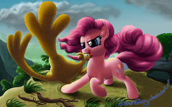 Size: 2000x1250 | Tagged: safe, artist:deathpwny, pinkie pie, earth pony, pony, g4, detailed, female, rubber chicken, solo