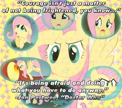 Size: 500x441 | Tagged: safe, fluttershy, g4, bravery, courage, doctor who, fear, jon pertwee, motivation, motivational, quote