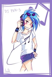 Size: 400x600 | Tagged: safe, artist:chripark, dj pon-3, vinyl scratch, human, g4, clothes, headphones, humanized, solo