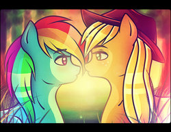 Size: 1024x791 | Tagged: safe, artist:crazyrainbow0, applejack, rainbow dash, g4, female, imminent kissing, lesbian, ship:appledash, shipping