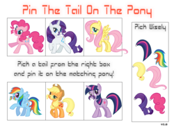 Size: 1500x1100 | Tagged: safe, applejack, fluttershy, pinkie pie, rainbow dash, rarity, twilight sparkle, earth pony, pegasus, pony, unicorn, g4, cardboard twilight, female, mare, mousdash, moustache, pin the tail on the pony, stock vector