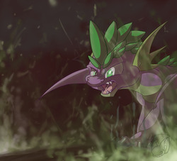 Size: 1631x1481 | Tagged: safe, artist:batlover800, spike, dragon, g4, fire, male, older, snarling, solo, wings