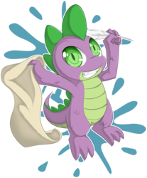 Size: 3950x4778 | Tagged: safe, artist:zaiyaki, spike, dragon, g4, male, quill, scroll, simple background, solo, transparent background