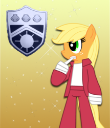 Size: 400x466 | Tagged: safe, artist:sonic-chaos, applejack, g4, anime, bandage, clothes, crossover, hitman reborn, jacket, katekyo hitman reborn, mafia, mafia applejack, reborn