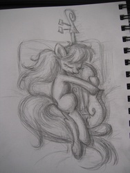 Size: 3000x4000 | Tagged: safe, artist:dream-star-slash, octavia melody, earth pony, pony, g4, cello, female, musical instrument, sketch, sleeping, solo, traditional art