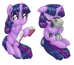 Size: 858x750 | Tagged: dead source, safe, artist:buttercupsaiyan, smarty pants, twilight sparkle, g4, cuddling, filly, filly twilight sparkle, reading, sleeping, smiling