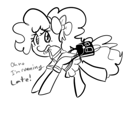 Size: 500x500 | Tagged: safe, artist:mt, pinkie pie, earth pony, pony, g4, clothes, female, monochrome, school uniform, schoolgirl, schoolgirl toast, skirt, solo, toast