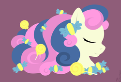 Size: 1500x1015 | Tagged: safe, artist:raygirl, part of a set, bon bon, sweetie drops, earth pony, pony, g4, bust, candy, eyes closed, female, food, lineless, lollipop, long mane, mare, portrait, profile, simple background, solo