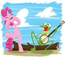 Size: 1800x1650 | Tagged: safe, artist:aliasforrent, pinkie pie, g4, banjo, crossover, kermit the frog, male, musical instrument, the muppets