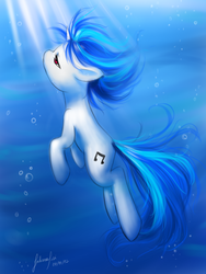 Size: 900x1200 | Tagged: safe, artist:juaiasi, dj pon-3, vinyl scratch, pony, g4, solo, underwater, water